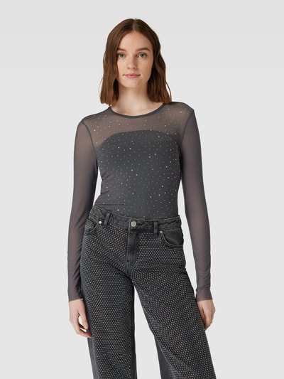 Only Shirt met lange mouwen en strass-steentjes, model 'ELSA' Grafiet - 4