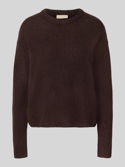 Produktfoto, Relaxed Fit Strickpullover aus wollmix met alpaca van FREE/QUENT, dames, ronde hals, ribboorden, donkerbruin, zachte textuur