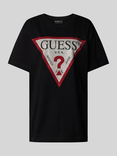 Guess T-Shirt mit Strasssteinbesatz Modell 'SHINY TRIANGLE' Black 2