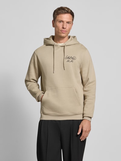 Les Deux Hoodie mit Label-Print und Känguru-Tasche Sand 4