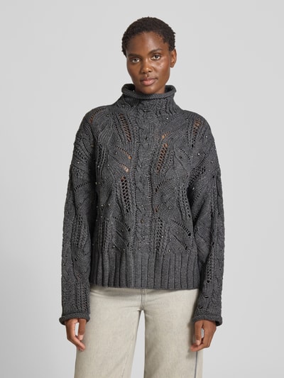 Liu Jo White Strickpullover mit Lochmuster Mittelgrau 4