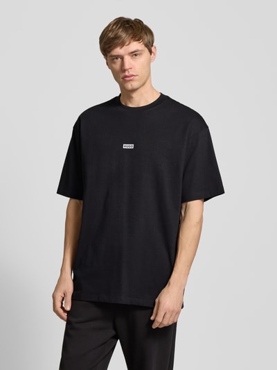 Hugo Blue Oversized T-Shirt aus Viskose mit Label-Print Modell 'Nalono' Black 4