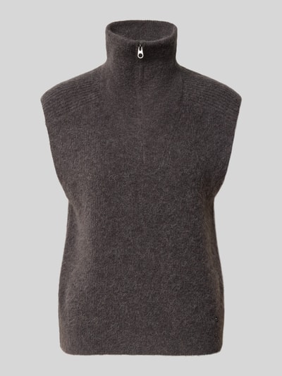 Produktfoto, Pullunder aus Woll-Mix Modell 'Thora' von MOS MOSH, mieszanka wełny z alpaką, krój slim fit, stójka, zamek błyskawiczny, Długość tyłu w rozmiarze S: 64 cm