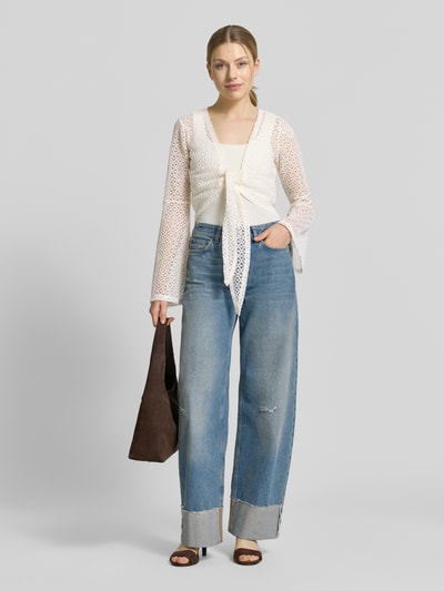 Apricot Strickjacke mit Knotendetail und Trompetenärmeln Offwhite 1