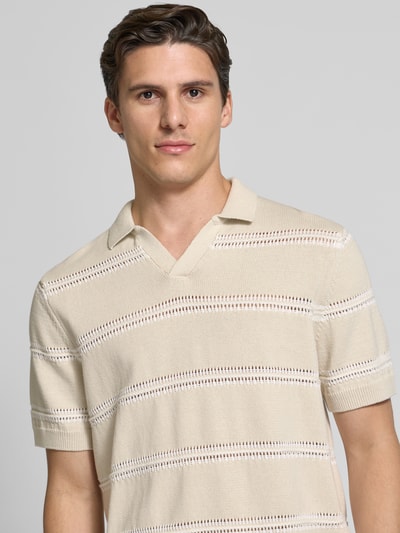 MCNEAL Relaxed fit gebreide polo met V-hals Zand - 3