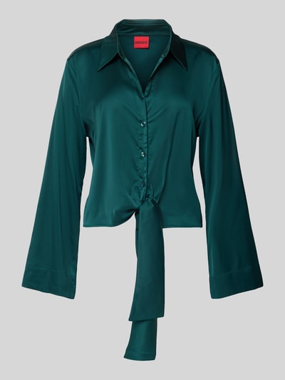 HUGO Bluzka z długim rękawem o kroju regular fit z imitacji satyny model ‘ERRIKA’ Ciemnozielony 2