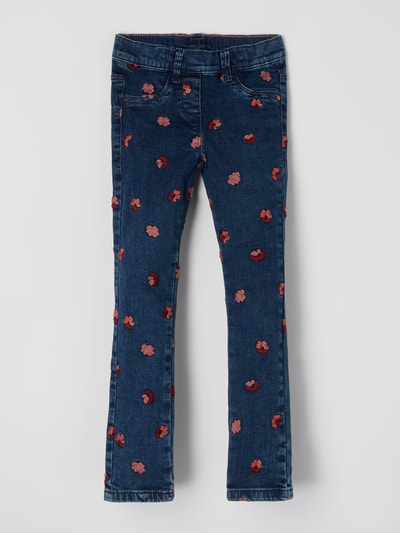 s.Oliver RED LABEL Slim fit jegging met bloemenborduursels  Donkerblauw - 1