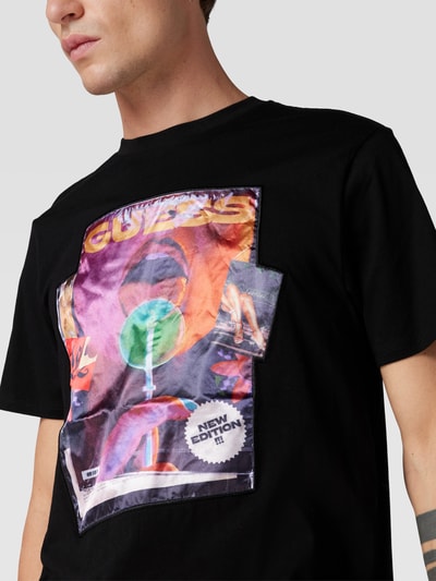 Guess T-shirt z błyszczącym nadrukiem z motywem Czarny 3