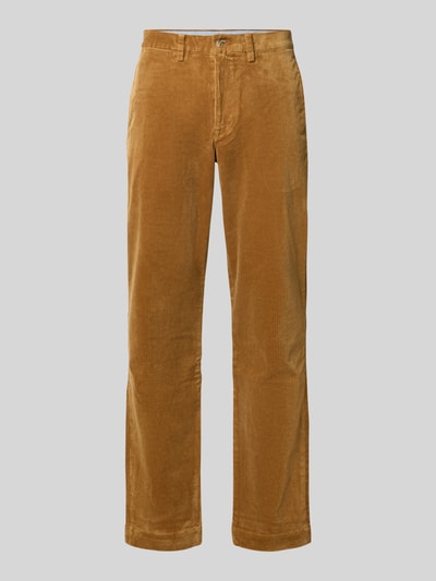 Produktfoto, gerade geschnittene, braune Straight Fit Cordhose aus Baumwoll-Mix von Polo Ralph Lauren, samtige Textur, Herren Cordhose