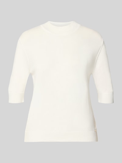 Produktfoto, Strickpullover aus Viskose-Mix von MORE in Weiß, taillierte Passform, Stehkragen, gerippte Abschlüsse, Halbarm, Damenmode
