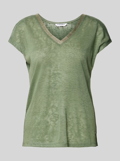 ZABAIONE T-Shirt mit V-Ausschnitt Khaki 2