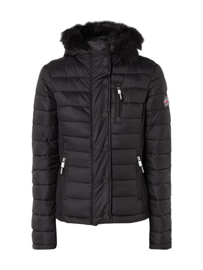 Superdry Pikowana kurtka z odpinanym kapturem  Czarny 2