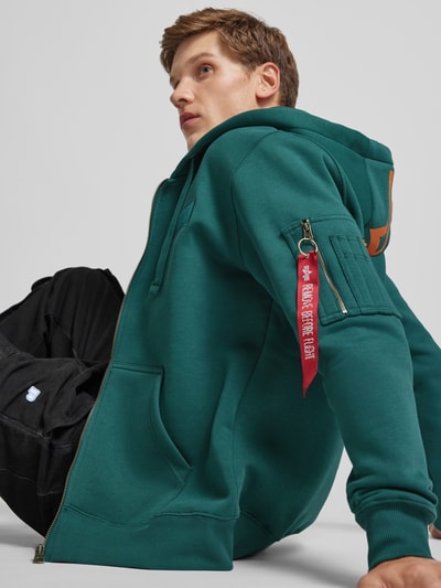 Alpha Industries Bluza rozpinana z detalami z logo Petrol 3