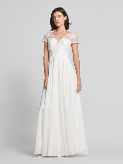 Luxuar Sukienka wieczorowa z koronkowym obszyciem Złamany biały 1