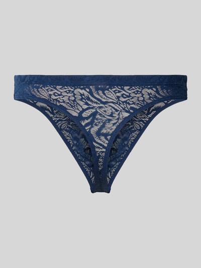 Produktfoto, String aus Spitze von HOM aus Material-Mix mit stretchowym dodatkiem, dopasowany krój, elastyczny pas, granatowa koronka