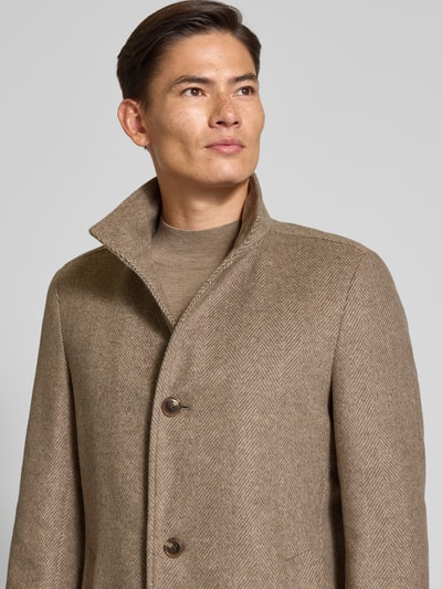 BOSS Slim Fit Wollmantel mit Fischgrätenmuster Modell 'HYDE' Taupe 3