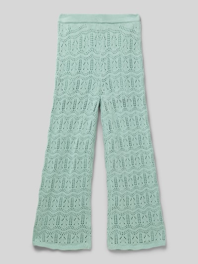 Mango Wide Leg Stoffhose mit Lochmuster Helltuerkis 1