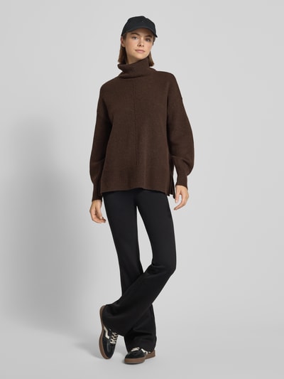 PIECES Regular Fit Rollkragenpullover mit Woll-Anteil Modell 'MALOU' Schoko Melange 1