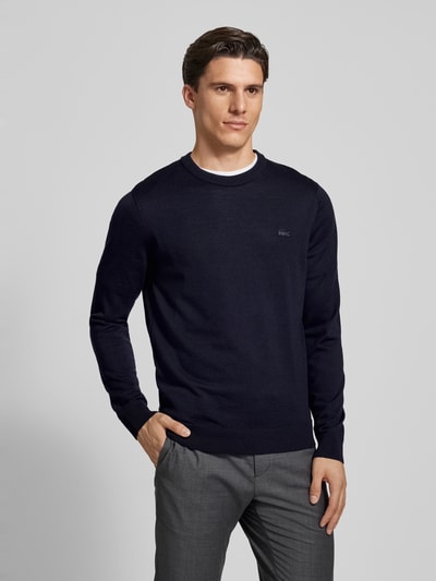 Lacoste Gebreide pullover van zuivere wol met logopatch Marineblauw - 4