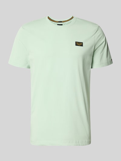 Produktfoto, T-Shirt mit Label-Stitching und Rundhalsausschnitt von PME Legend, Herren T-Shirt aus Baumwoll-Elasthan-Mix, Regular-Fit, Rückenlänge 74 cm in Größe M, mintgrün, glatte Oberfläche.