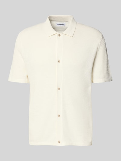 Produktfoto, Regular Fit Freizeithemd mit Polokragen und Knopfleiste von Jack & Jones in Elfenbein, Baumwoll-Mix, feine Struktur, kurze Ärmel, Modell GEORGE