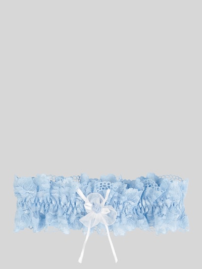 Produktfoto, Strumpfband aus Spitze von LASCANA in Blau mit Kontrastfarbener Tüll-Schleife und farblich passender Rose in Perlenform, Must-have für Braut