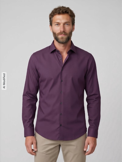 Jake*s Slim Fit Businesshemd mit Kentkragen Aubergine 4
