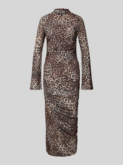 HUGO Slim Fit Midikleid aus elastischem Mesh-Krepp Hellbraun 2