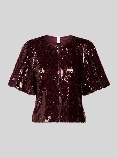 YAS Blouse met korte mouwen en pailletten, model 'ROYALINA' Bordeaux - 2