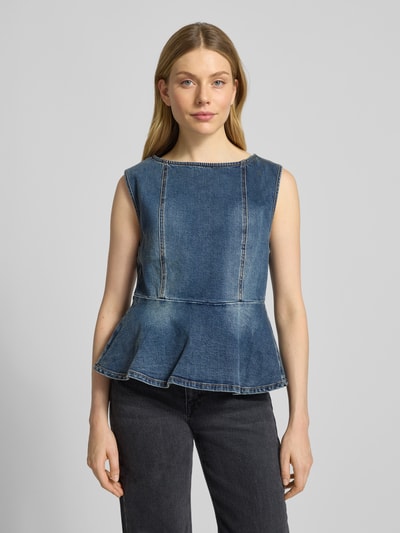 Gestuz Jeansbluse mit geripptem Rundhalsausschnitt Modell 'viva' Jeansblau 4