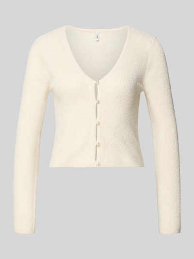 Produktfoto, Regular Fit Strickjacke mit Perl-Optik-Knöpfen Modell 'RICA LIFE' von ONLY in Unifarben, V-Ausschnitt, Langarm, Rippstrick