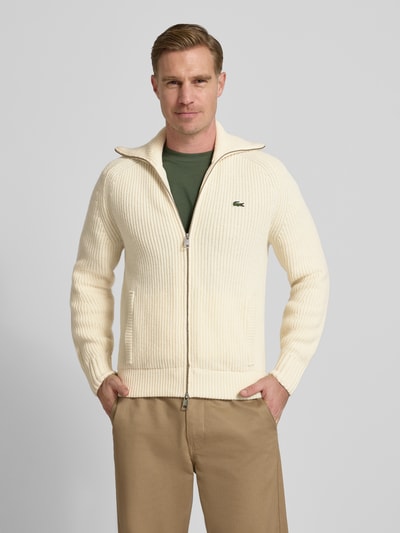 Lacoste Regular Fit Strickjacke aus Baumwoll-Mix Offwhite 4