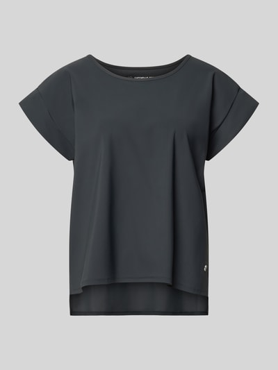 Produktfoto, dunkelgraues T-Shirt mit Rundhalsausschnitt von Raffaello Rossi, Modell 'GRIT', Relaxed Fit, glatte Textur, Damen Stretch-Material-Mix.