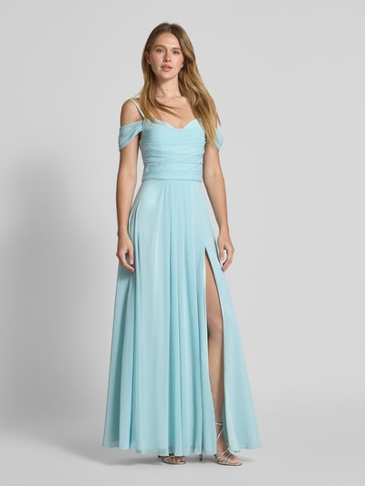 Mascara Abendkleid mit Carmen-Ausschnitt und Gehschlitz Mint 1
