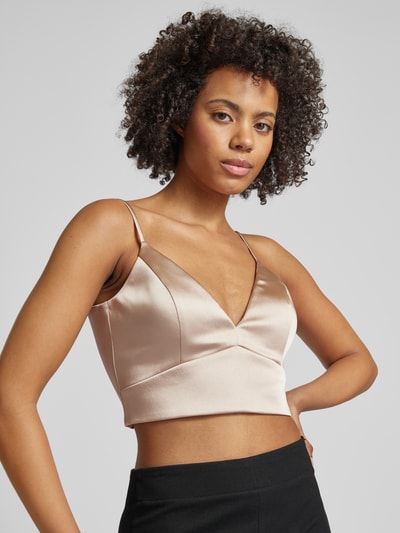 Jake*s Cocktail Schimmerndes Crop Top mit V-Auschnitt Taupe 3