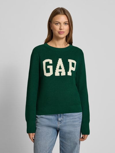 GAP Sweter z dzianiny z logo i okrągłym dekoltem Ciemnozielony 4