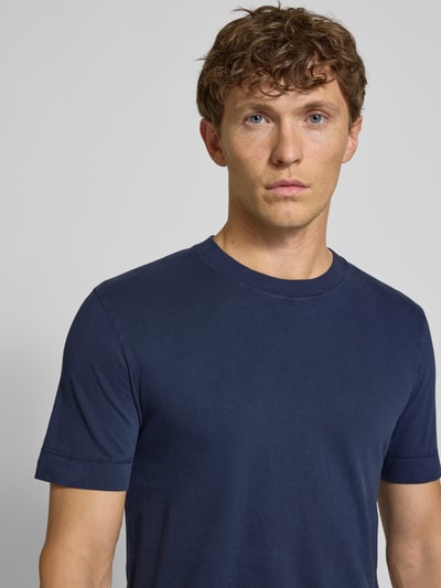 Drykorn T-Shirt mit geripptem Rundhalsausschnitt Modell 'RAPHAEL' Dunkelblau 3