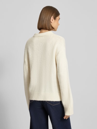 Gina Tricot Strickpullover mit Umlegekragen und Knopfleiste Ecru 5