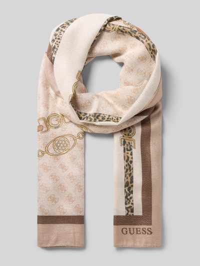 Produktfoto, 'Tuch aus Viskose-Mix mit Logo-Detail' von Guess w beżowych i brązowych tonach, nadruk z motywem, prostokątny kształt, detal z logo, mieszanka wiskozy, szerokość w rozmiarze 1: 184 cm, długość w rozmiarze 1: 71 cm