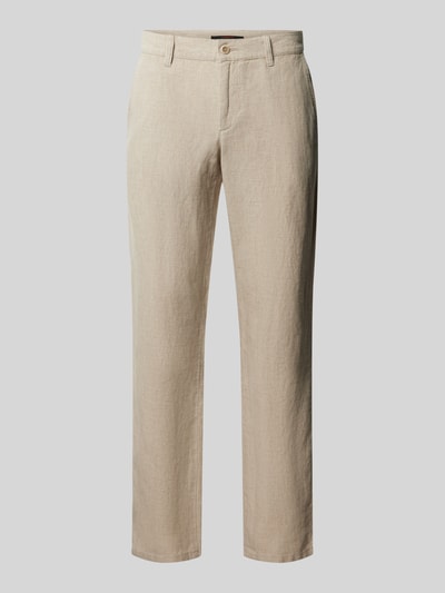 ALBERTO Spodnie lniane o kroju regular fit w jednolitym kolorze model ‘LOU’ Beżowy 2