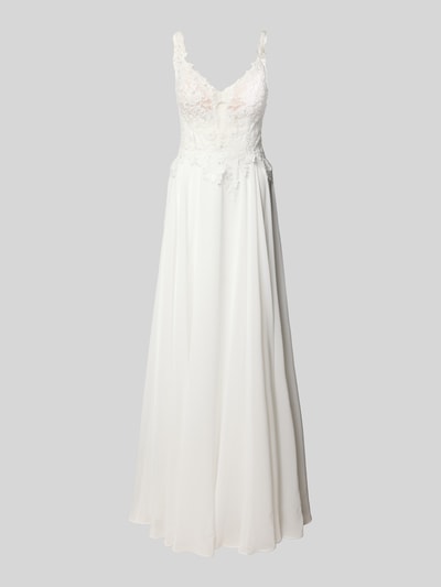 LUXUAR FASHION Abendkleid mit Spitze und Perlen Offwhite 2