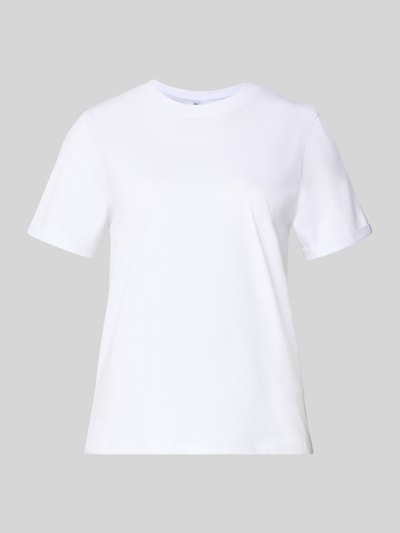 Produktfoto, Regular Fit T-Shirt aus reiner Baumwolle Modell 'RIA' von Pieces, Optik: Unifarben, Feinripp, Label-Stitching-Applikation, Kurzarm, Rundhals, fixierter Umschlag