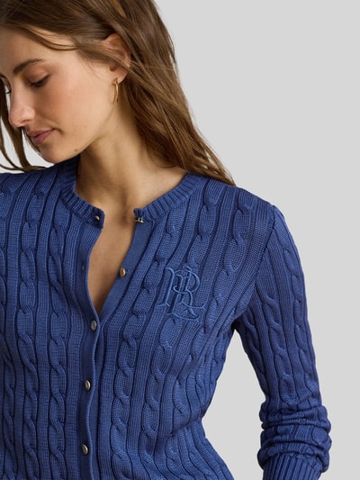 Lauren Ralph Lauren Regular Fit Strickjacke aus reiner Baumwolle mit Logo-Stitching Blau 3