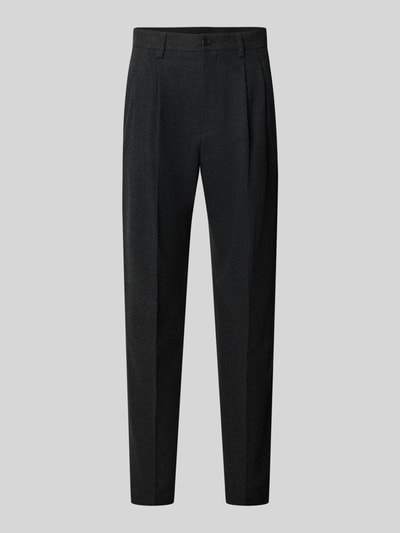 Produktfoto, Straight Fit Stoffhose mit Baumwoll-Anteil von Lindbergh, elastyczna mieszanka materiałów, kontrafałda, zapięcie na guzik i zamek błyskawiczny, wpuszczane kieszenie i kieszenie z tyłu, szerokość w rozmiarze M: 41 cm, długość wewnętrzna nogawki w rozmiarze M: 80 cm, kolor ciemnoszary, gładka tekstura