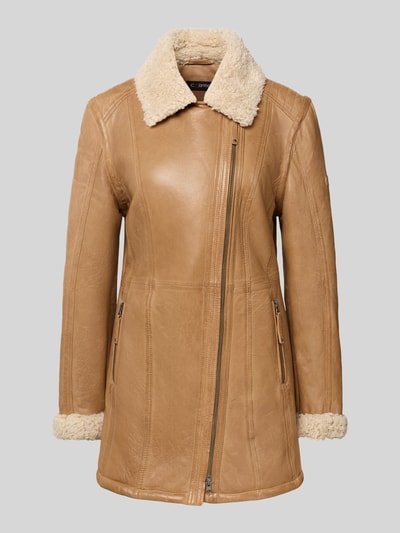 Cabrini Leren jack met teddybont en tweewegsritssluiting Beige - 2