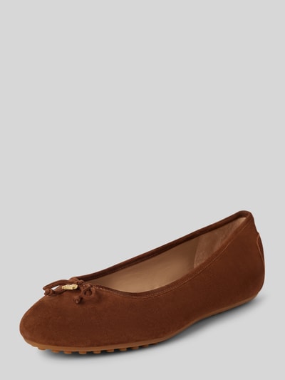 Lauren Ralph Lauren Lederballerinas mit Schleifen-Detail Modell 'JAYNA DRIVER' Cognac 1