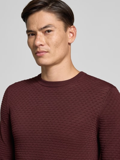 Antony Morato Slim fit pullover van viscosemix met structuurmotief Bordeaux - 3