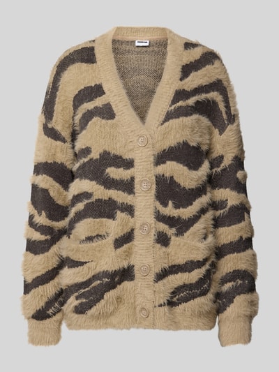 Noisy May Gebreid jack met imitatiebont, model 'FLYNN' Middenbruin gemêleerd - 2