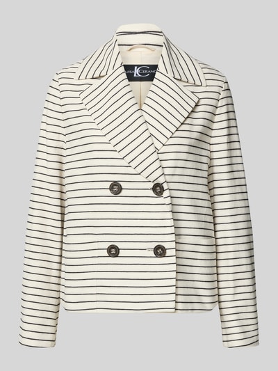 Produktfoto, Blazer mit Reverskragen und Leistentaschen von Luisa Cerano, cremeweiß mit schwarzen Streifen, Doppelreiher, strukturierte Oberfläche