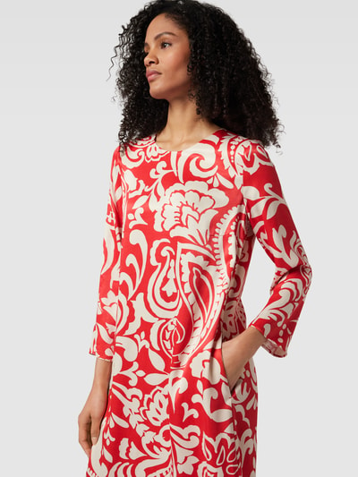 Oui Knielange jurk van viscose met all-over motief Rood - 3